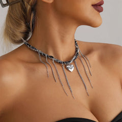 Fashion Heart Shaped Tassel Trendy Necklaces for Girls Trendy Sweet Dainty Glamorous Jewellry for Women Ladies Accessories