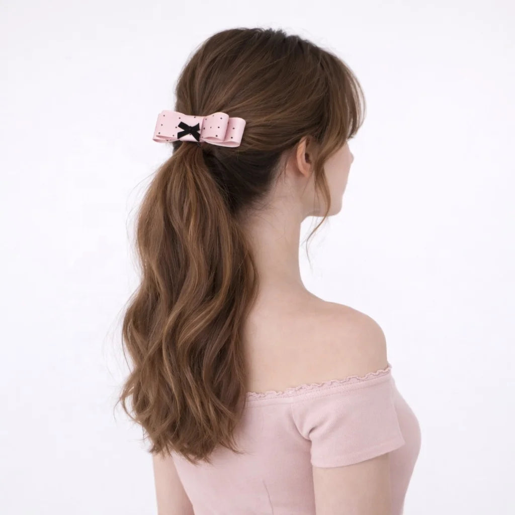 Women's Banana Clips Pink Korean Polka Dot Bowknot Hair Clips for Girls Elegant Sweet Barrette Party Hair Accessories Wholesale