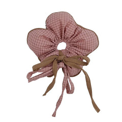 Fashion Brown Plaid Elegant Flower Scrunchies for Girls Trendy Stylish Ribbon Hair Ties for Women Ladies Hair Accessories Chic