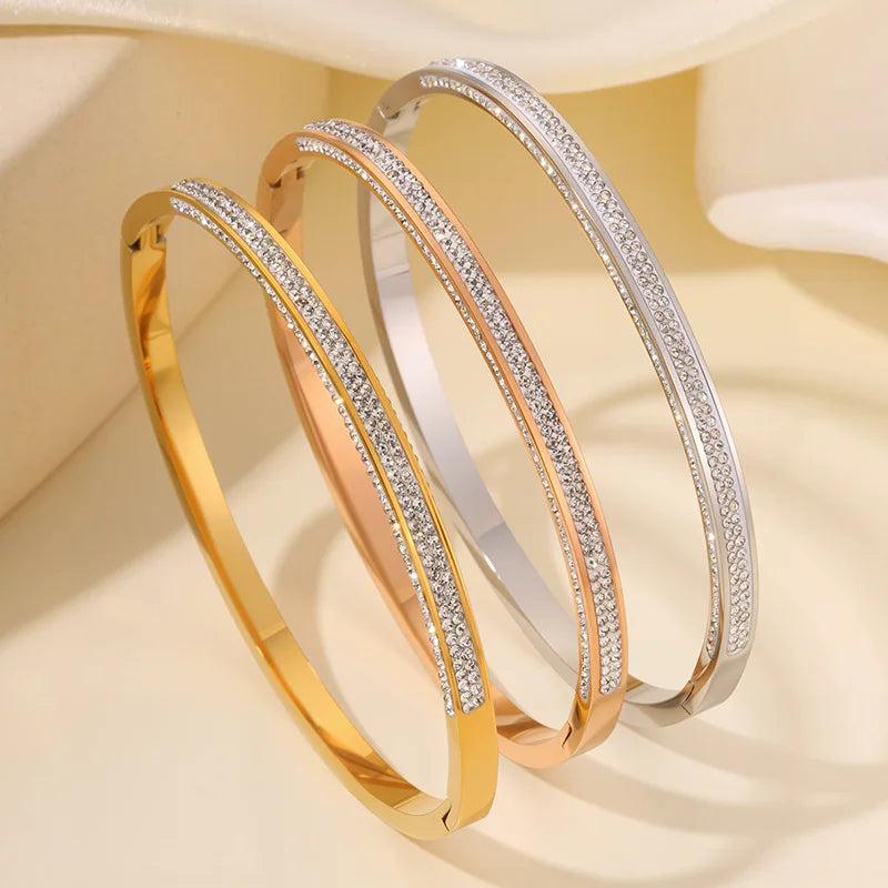 Fashion Glitter Zircon Bangles Stainless Steel Trendy Glamorous Classic Modern Jewelry for Women Bracelets Accessories Wholesale
