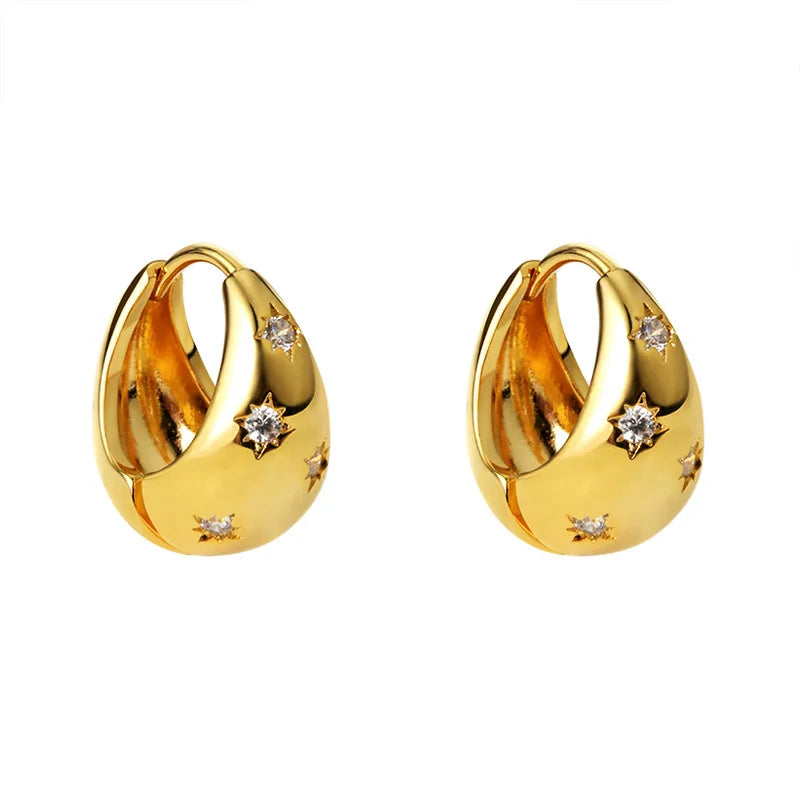Retro Exquisite Personality Earrings Round Eight-Pointed Star Zircon Hoop Earrings Fashion Niche Design Earrings Women Wholesale