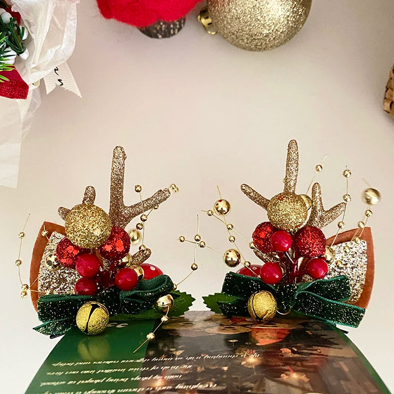 2025 Christmas Classic Deer Fashion Hair Clips for Baby Girls Cute Sweet Glitter Alligators for Kids Children Hair Accessories