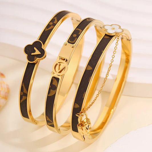 New Trendy Leather Bracelet with Chain Strips High-end Light Luxury Bangles Fashionable Jewelry Women's Accessories Wholesales