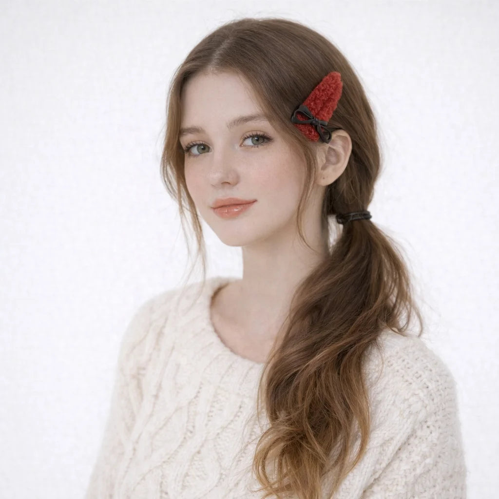 Fashion Bowknot Solid Color Fluffy Hair Clips for Girls Sweet Trendy Snap Clips for Women Ladies Hair Accessories in Stock