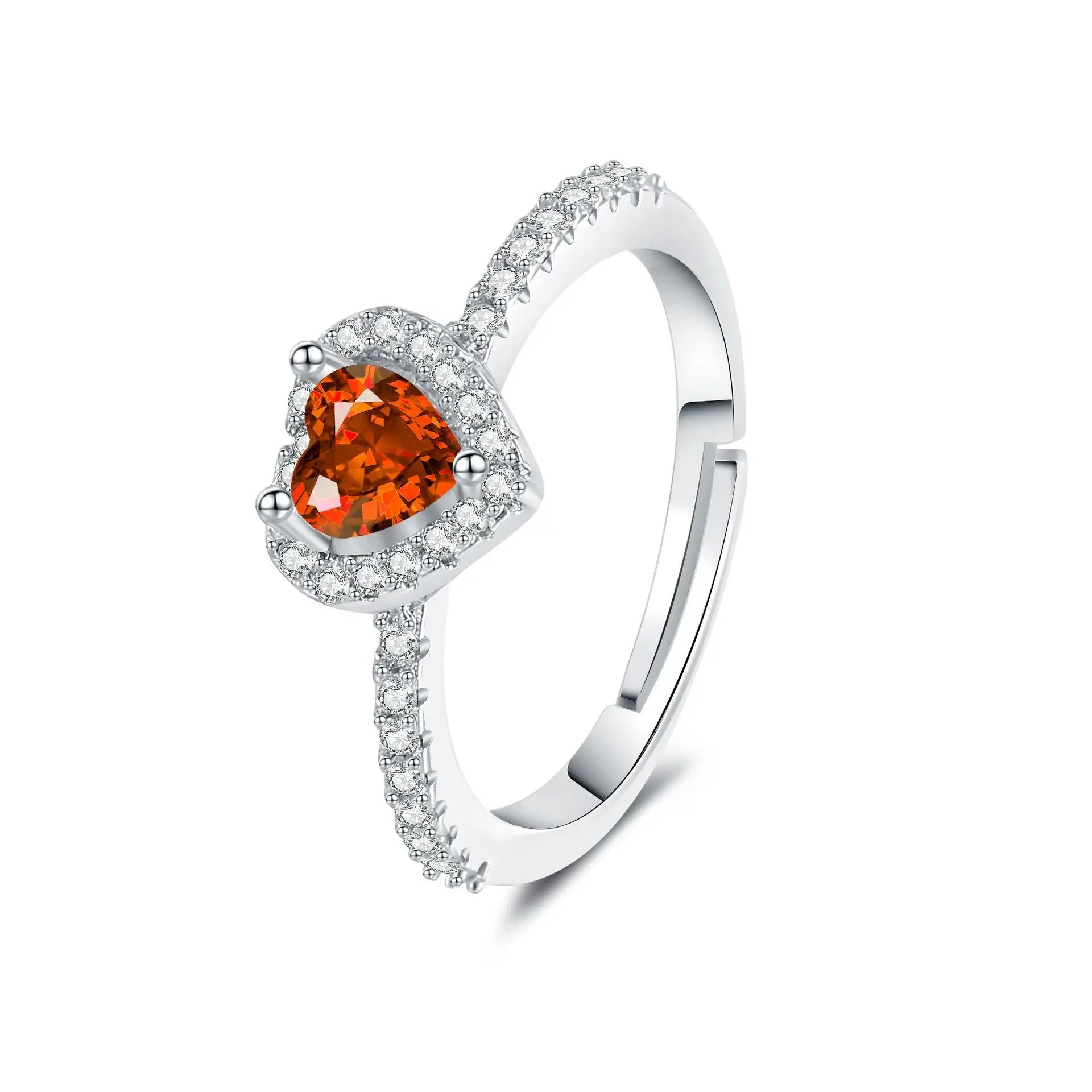 Shining Colorful Heart-shaped Ring Women's Classic Fashionable Zircon Jewelry Ring Romantic Wedding Gift Accessory Hot Sale Bulk