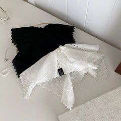 Women's Elegant Stock Hair Ties Accessories Hot Sale Simple Fashion Kerchief Scrunchies in Black White Flower Print