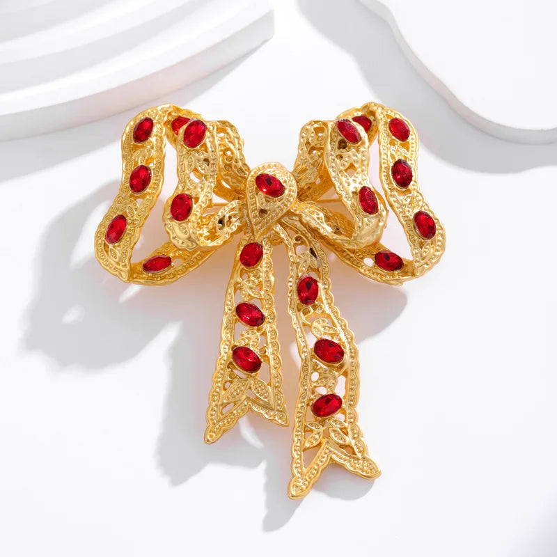 Fashion Glitter Bowknot Luxury Sweet Brooches for Girls Stylish Glamorous Classic Pins Jewelry for Women Ladies Accessories