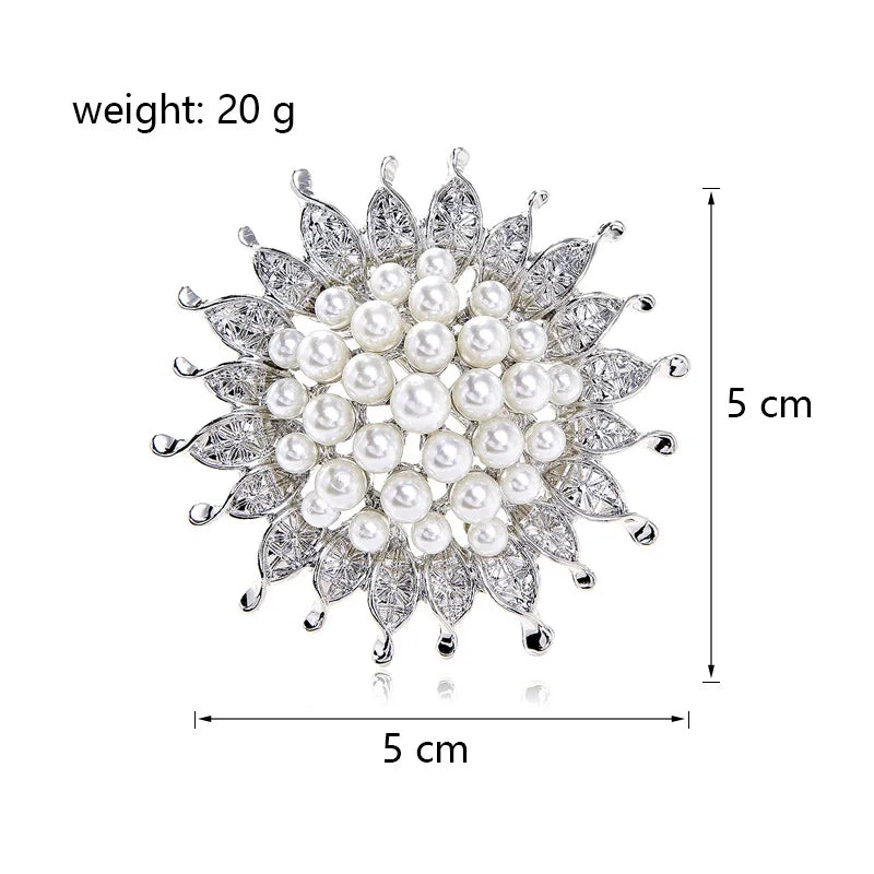 Fashion Elegant Glitter Sparking Rhinestone Brooches for Girls Lustros Imitation Pearl Pins Jewelry for Women Ladies Accessories
