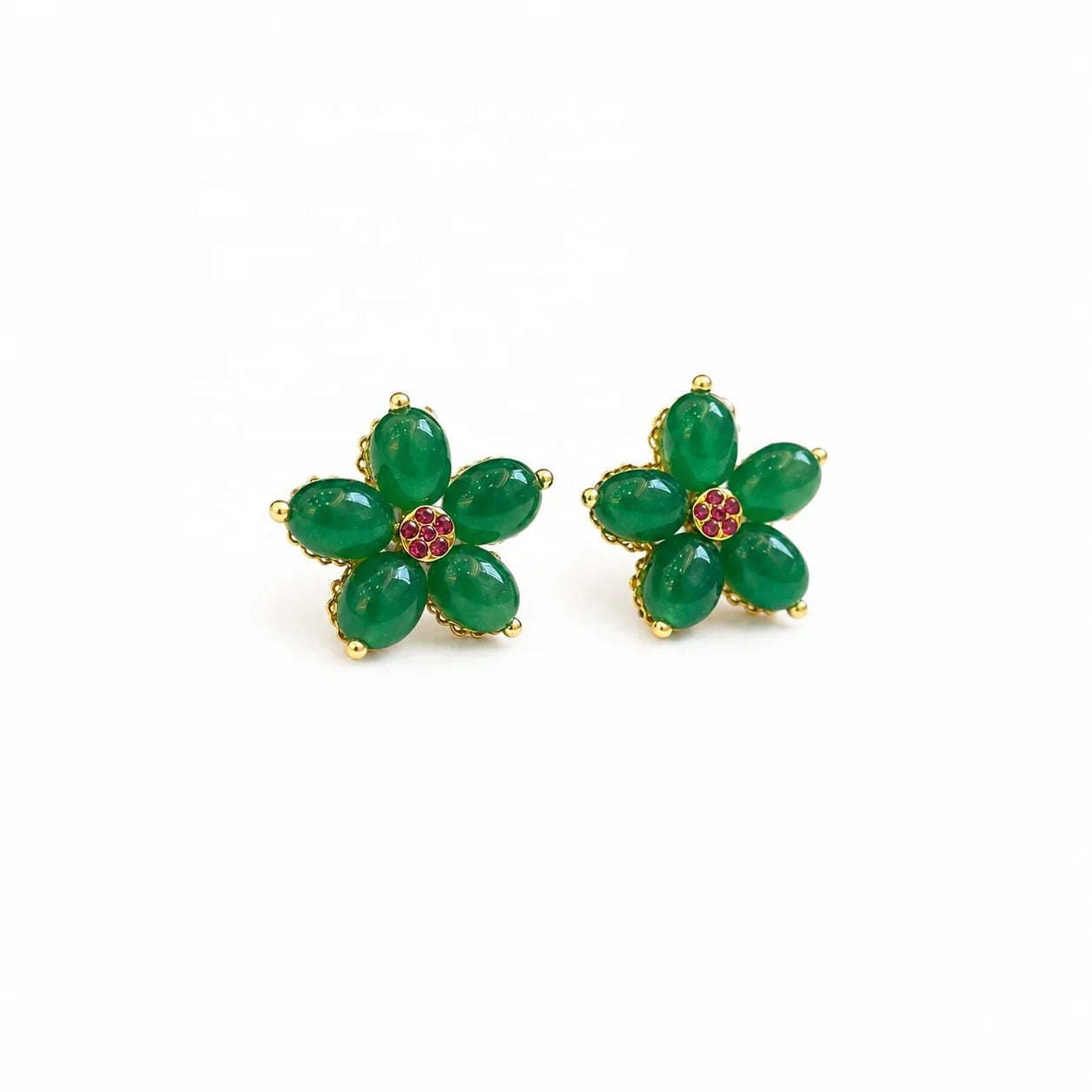 Women Vintage Elegant Flower Green Alloy Stud Earring Factory Price Bulk in Stock Jewelry for Female Daily Party Travelling Use