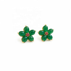 Women Vintage Elegant Flower Green Alloy Stud Earring Factory Price Bulk in Stock Jewelry for Female Daily Party Travelling Use