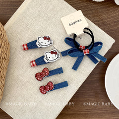 Kids Blue Bowknot Cat Small Scrunchies Hairpins Chic Fashion Cute in Stock Hair Ties Alligator Clips Set Accessories for Girls