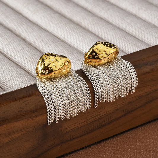 Korean Style Minimalist Earrings Women High-end Chain Tassel Stud Earring Super Fairy Cold Wind Earrings Fashionable Chic Bulk