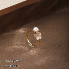 Fashion Freshwater Pearl 18K Gold Plated Copper Rings for Girls Flower Jewelry for Women Ladies Wholesale China Manufacturer