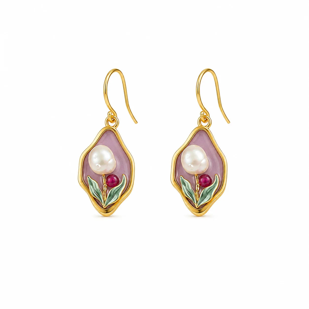 Women Elegant Green Copper Plated 18K Real Gold Freshwater Pearls Earring Jewelry Low MOQ Mixed Order Accepted for Daily Use