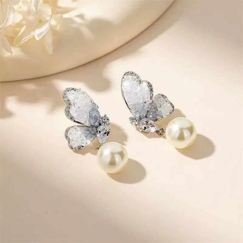 Women Flower Shape Imitation Pearl Bow Small Stud Earring Fashion Elegant Simple High Quality Bulk Jewelry Accessories for Daily