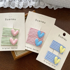 Kids Grid Heart Decorative Rectangle Snap Clips Fashion Sweet New Design in Stock Hairpins Accessory for Children Daily Causal