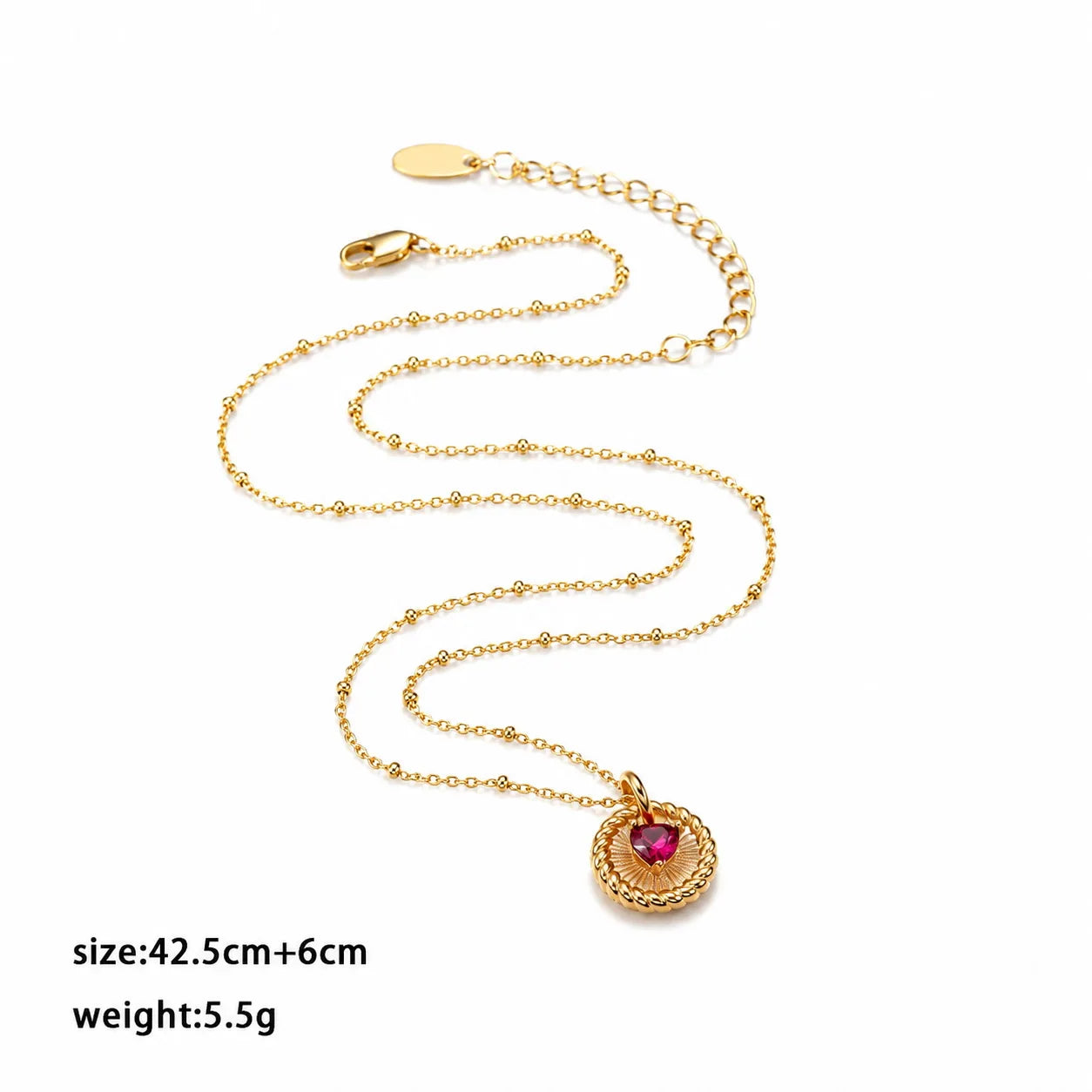 Fashion Copper Link Chain Red Cubic Zirconia Pendent Necklaces for Girls Sweet Heart Shaped Jewelry for Women Ladies Wholesale