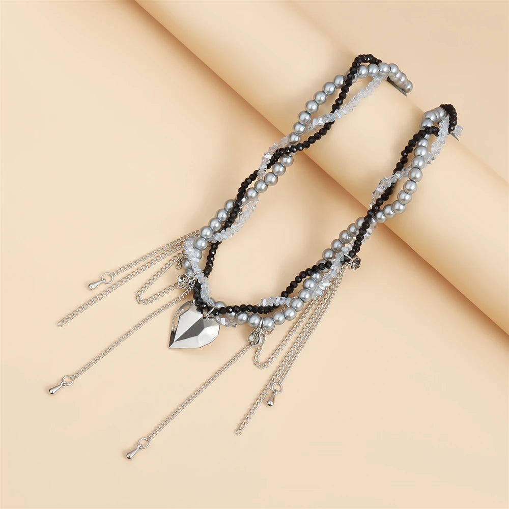 Fashion Tassel Layered Wearing Heart Necklaces for Girls Sweet Cute Glamorous Charms Jewellry for Women Ladies Accessories