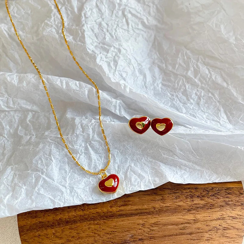 Ladies Red Heart 18k Gold-plated Chain Solid Pendant Necklace Elegant Fashion Simple Factory Price in Stock Jewelry for Women