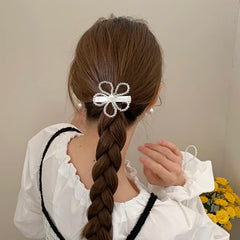 White Solid Color Flower Glitter Hair Clips for Girls Simple Minimalistic Sparkle Alligators for Women Ladies Hair Accessories