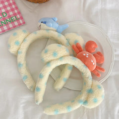 Hot Sale Downy Crab Shark Animals Blue Dots Headbands Sweet Cute Fashion Wholesale in Stock Hairbands Accessories for Daily Use