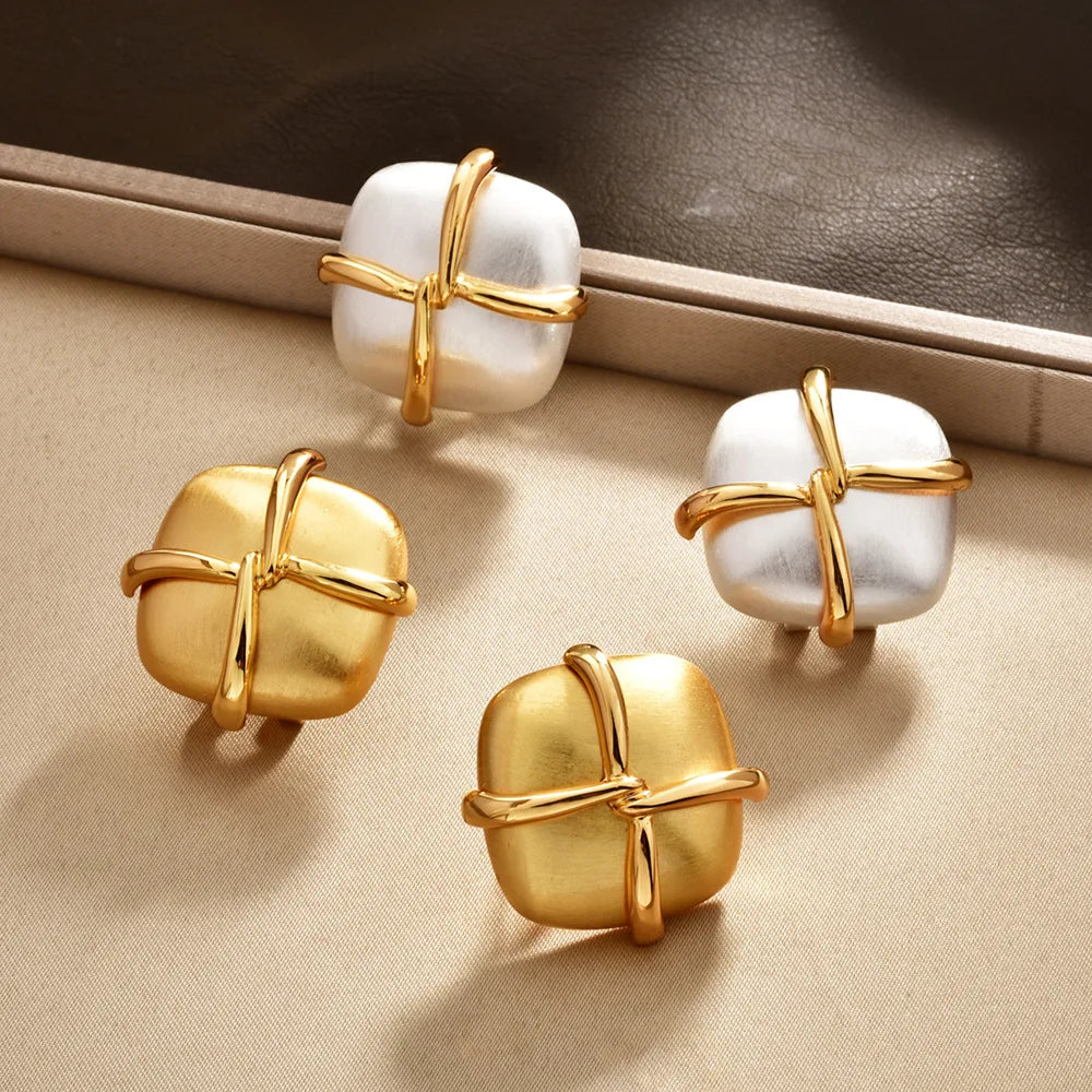 Gold And Silver Geometric Square Stud Earrings For Women Vintage Cross Design Statement Metal Earrings Fashion Jewelry Wholesale