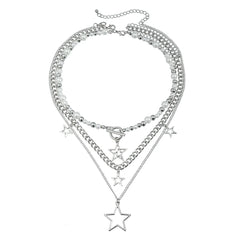 Fashion Star Imitation Pearl Layered Wearing Necklaces for Girls Elegant Dainty Glamorous Jewellry for Women Ladies Accessories