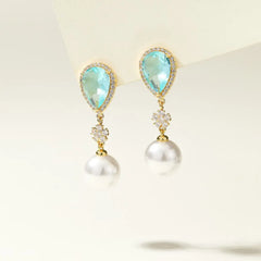 Fashion Luxurious Imitation Pearl Glitter Drop Earrings for Girls Hoop Elegant French Style Jewelry for Women Ladies Accessories