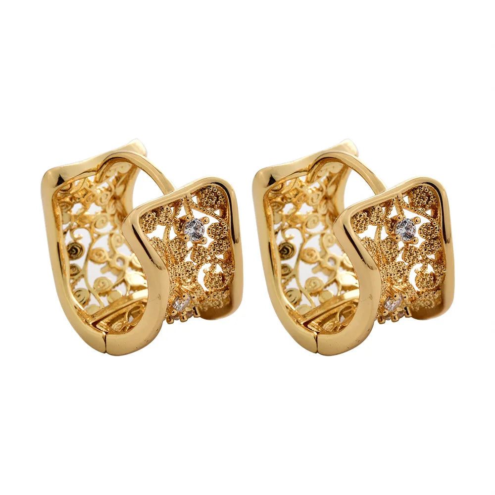 European and American Style Ear Buckle Copper Gold-plated Hollowed-out Zircon Hoop Earrings Light Luxury Retro Design Earrings