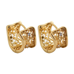 European and American Style Ear Buckle Copper Gold-plated Hollowed-out Zircon Hoop Earrings Light Luxury Retro Design Earrings