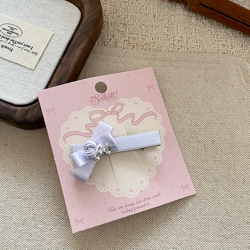 Lace Pearl Bow Flower Hairpin Small Size Hair Clips for Women Girls Spring Princess Sweet Barrette Hair Accessories Wholesale