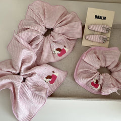 Fashion Cute Stripe Puppy Animals Bowknot Scrunchies for Baby Girls Simple Hair Ties for Kids Children Hair Accessories in Stock