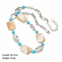 Fashion Blue Turquoise Tiger Eye Stone Necklaces for Girls Vintage Shell Jewelry for Women Ladies Wholesale China Manufacturer