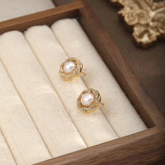 Ladies Pearl Zircon 18k Gold-plated Simple Stud Earring Charms Elegant Trendy Factory Price Bulk in Stock Jewelry for Women Use