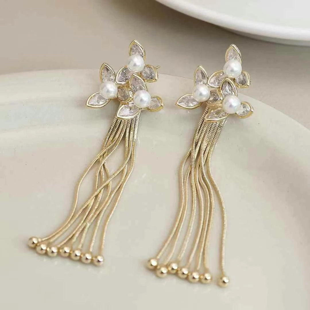 Women Mental Tassel Irregular Shape Imitation Pearl Drop Earring Exaggerated Fashion Chic Glitter Bulk Daily Jewelry Accessories