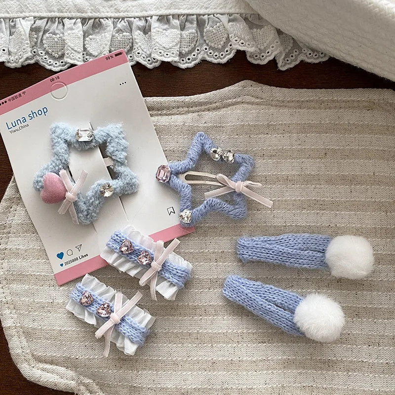 Fashion Blue Solid Color Bowknot Hair Clips for Baby Girls Elegant Sweet Alligators for Kids Children Hair Accessories in Stock