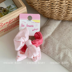 Kids Color Blocked Bowknot Small Scrunchies Sweet Fashion High Elastic in Stock Hair Ties Accessories for Children Girls Daily