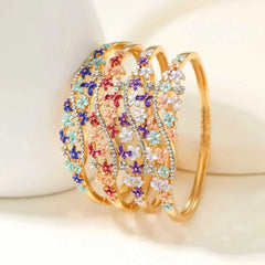 Glitter Rhinestone Flowers Trendy Dainty Luxury Bangles for Girls Elegant Bold Floral Jewelry for Women Ladies Accessories