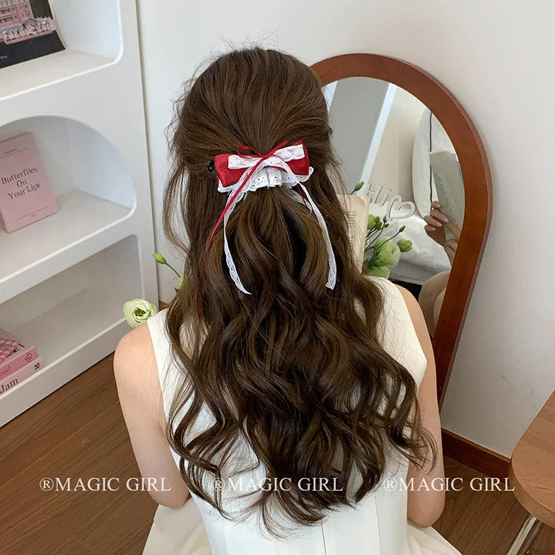 Fashion Ribbon Bowknot New Year Hair Clips for Girls Sweet Elegant Cute Banana Clips for Women Ladies Hair Accessories in Stock