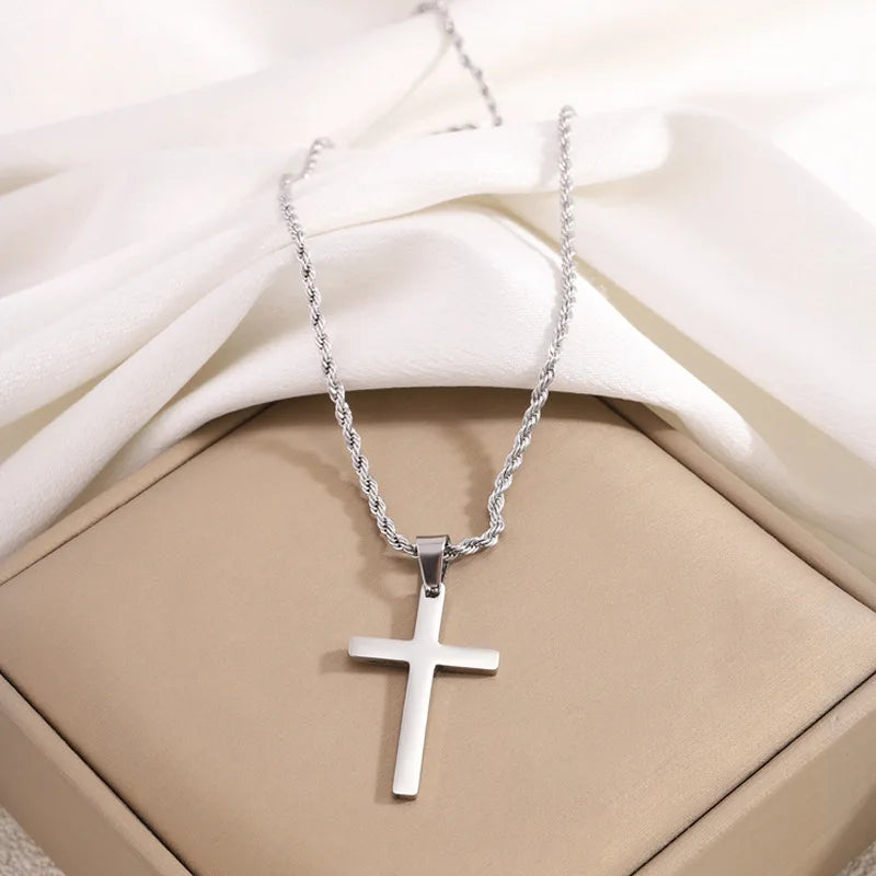 Cross Twist Chain Necklace Stainless Steel Non-fading Men Cross Pendant Necklace Casual Fashionable Women's Jewelry Accessories