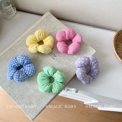 Sweet Solid Color Plaid Dot Stripe Flower Scrunchies Cute Hair Ties for Baby Girls Fashionable Hair Accessories for Kids