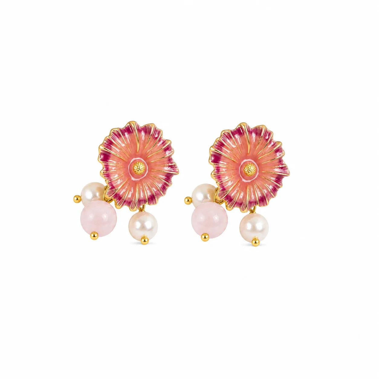 Female Green Pink Flower S925 Silver Freshwater Pearl 18k Gold-plated Drop Earring Bulk in Stock Fashion Jewelry for Daily