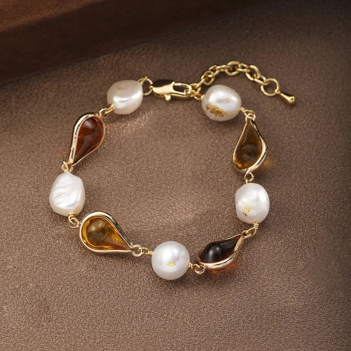 Fashion Freshwater Pearl Glass 18K Gold Plated Bracelets for Girls Vintage Luxury Jewelry for Women Ladies Wholesale Bulk