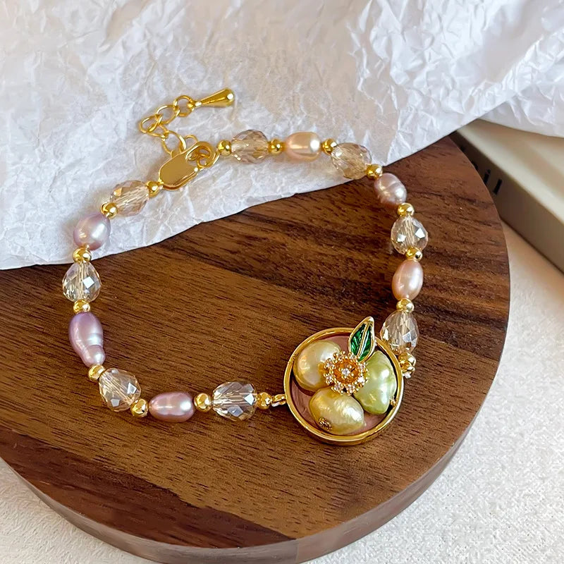 Women Dainty Drip Glaze Hand-Painted Graffiti Freshwater Pearl 18k Gold-plated Bracelet Elegant Vintage Low MOQ in Stock Jewelry