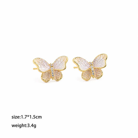Fashion Butterfly S925 Silver Drip Glaze Glitter Stud Earrings for Girls Sweet Trendy Jewelry for Women Ladies Wholesale Bulk