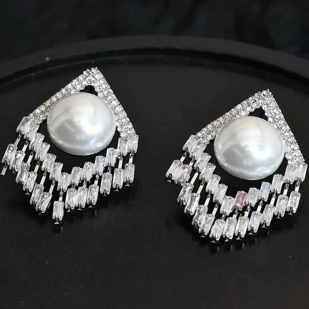 Female Square New Design Rhinestone Imitation Pearl Small Medium Drop Earring Luxurious Dainty Wholesale Daily Jewelry Accessory