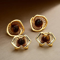 Women's Retro Bow Stud Earrings Coffee Hollowed-out Flowers Earrings Exquisite Fashionable and Elegant Earrings Jewelry Bulk