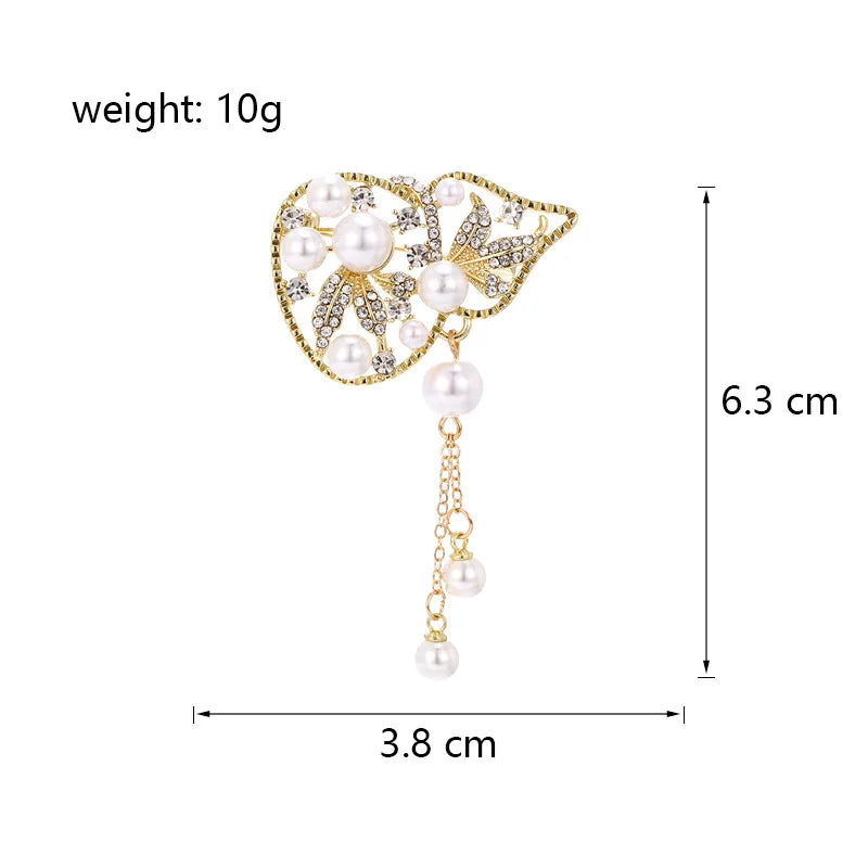 Fashion Glitter Imitation Pearl Elegant Gourd Brooches for Girls Sweet Glitter Sparking Pins Jewelry for Women Ladies Accessory