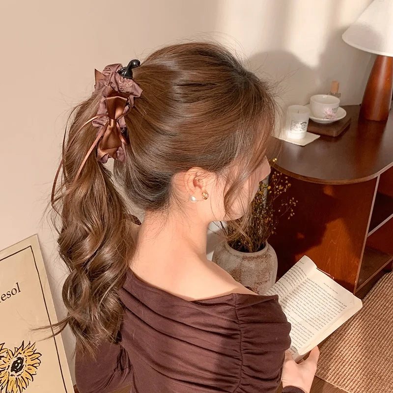 Elegant Vintage Ribbon Bowknot Hair Clips for Girls Solid Color Fashion Winter Banana Clips for Women Ladies Hair Accessories