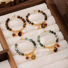 Tiger Eye Stone Freshwater Pearl Red Agate African Turquoise Hoop Earrings for Girls Boho Jewelry for Women Ladies Wholesale